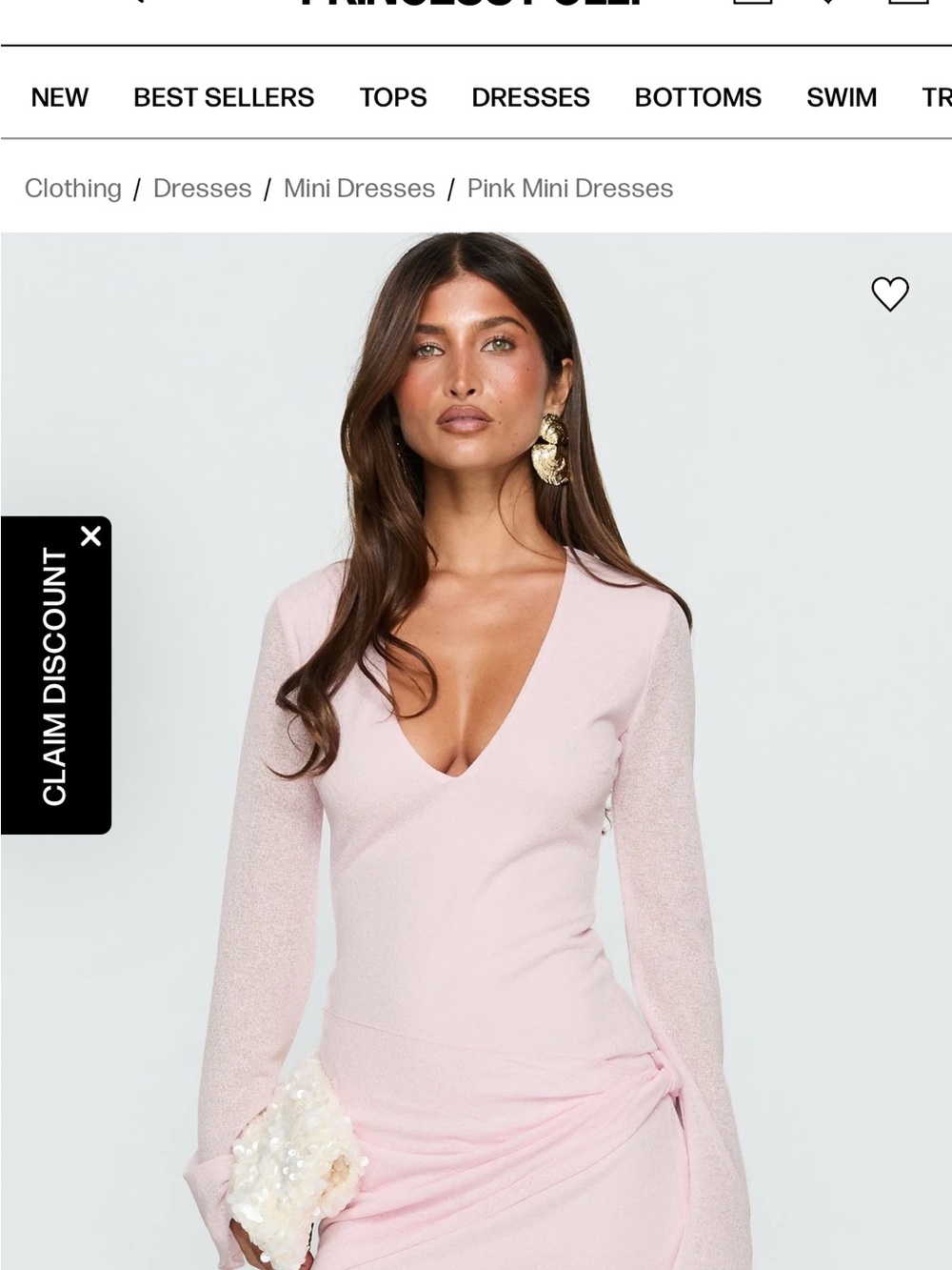 Princess Polly Blush Pink V-Neck Mini Dress with Flared Sleeves